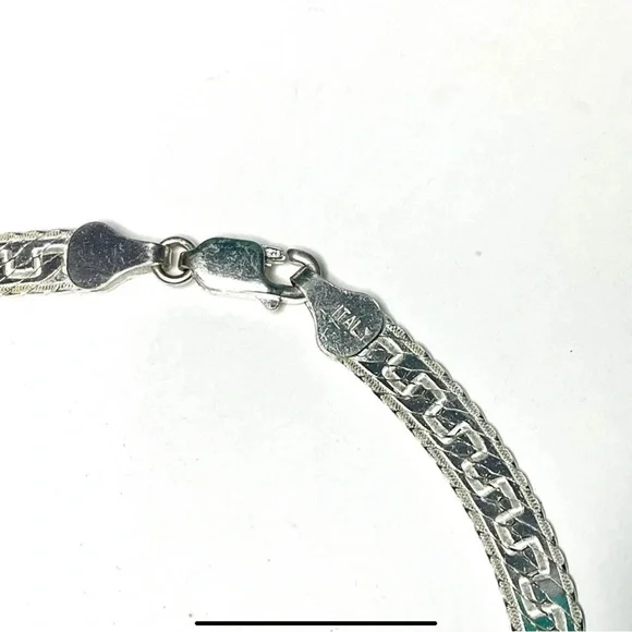 Italian Sterling Silver Greek Key Herringbone Necklace 5.5mm Wide - Picture 5 of 7